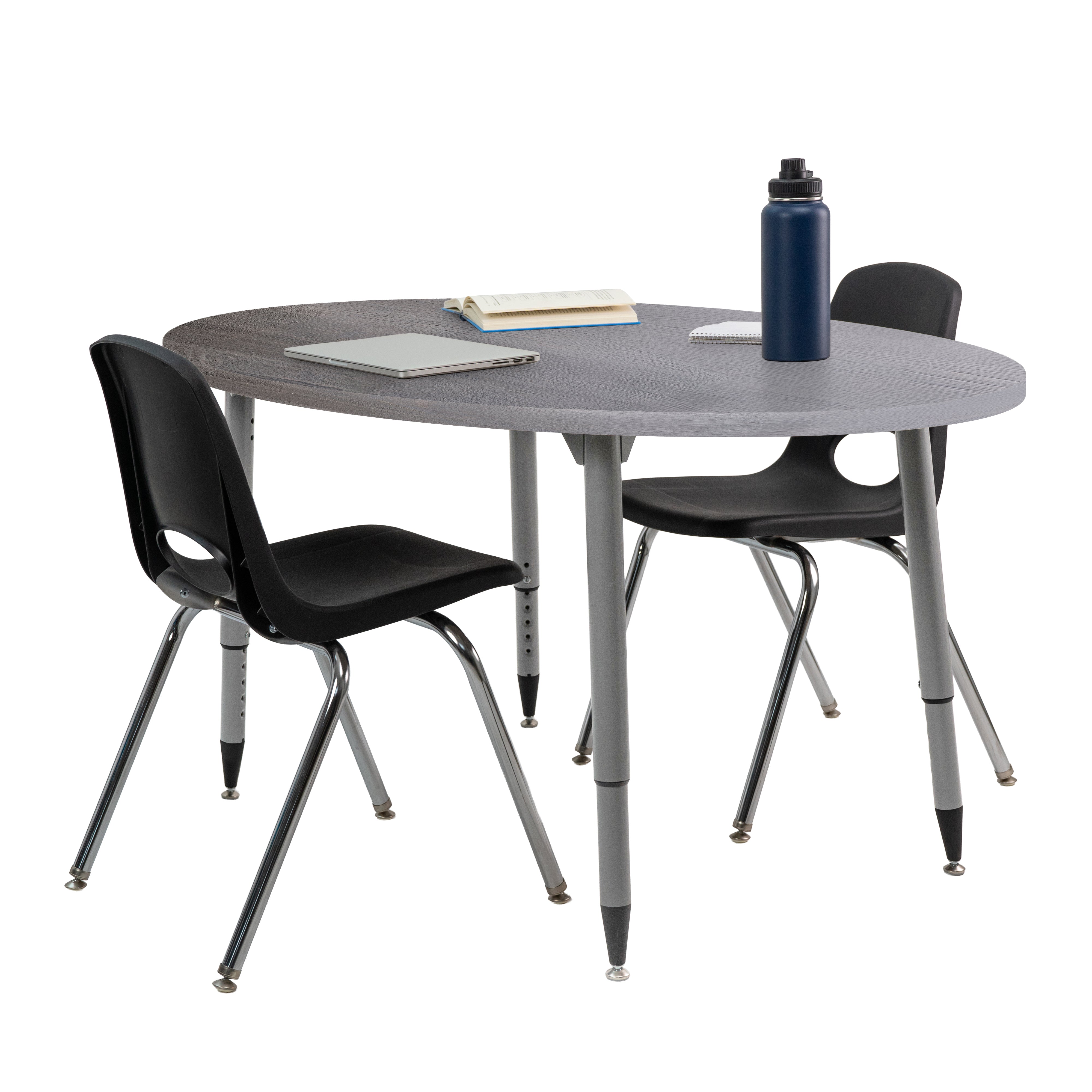 Adapte 30" x 60" Oval Woodgrain Activity Table with Adjustable Tapered Legs - Gray Wood/Silver