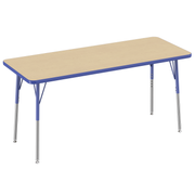 24" x 60" Rectangle T-Molding Activity Table with Adjustable Standard Swivel Glide Legs - Maple/Blue
