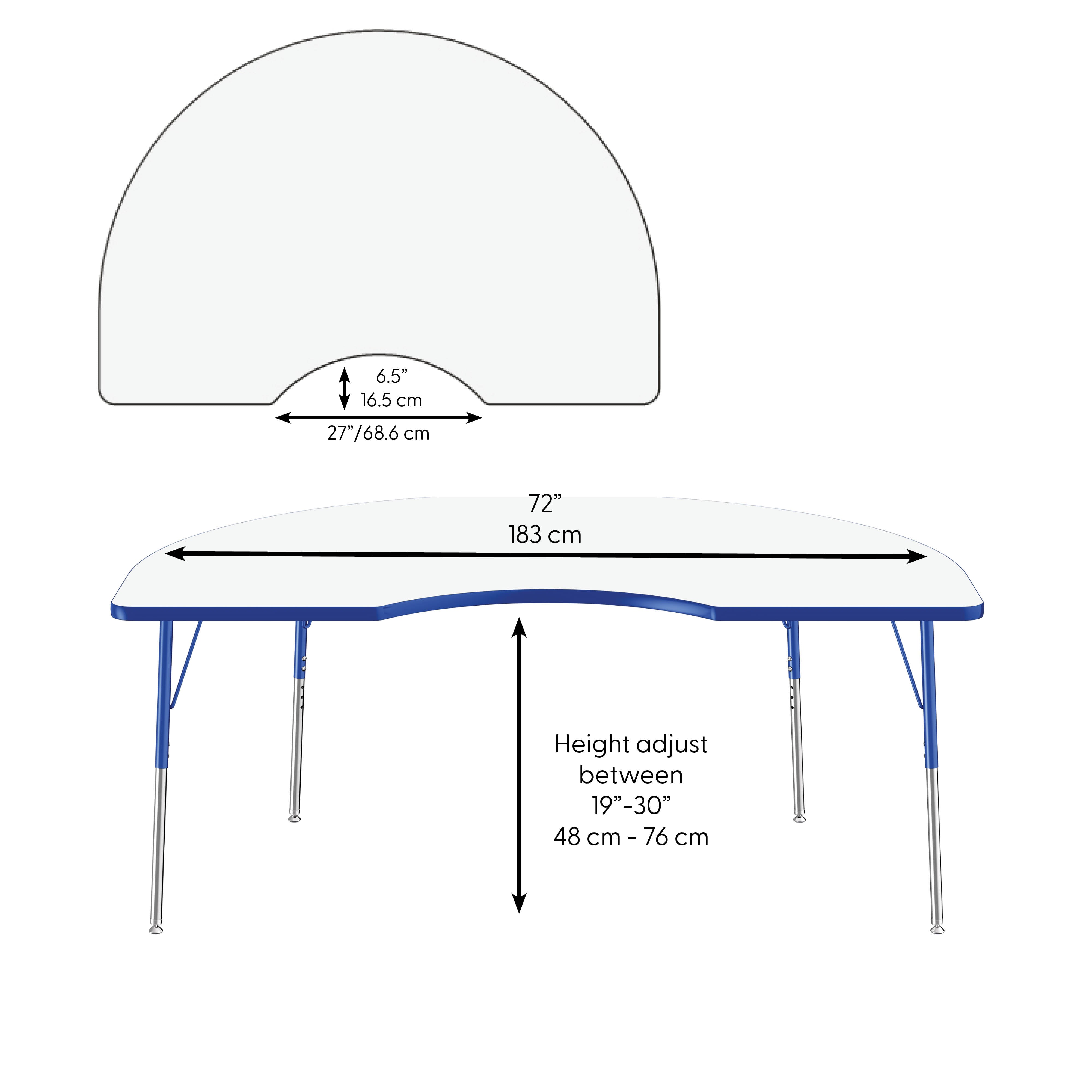 48" x 72" Kidney Dry-Erase Activity Table with Adjustable Standard Swivel Glide Legs - Whiteboard/Blue