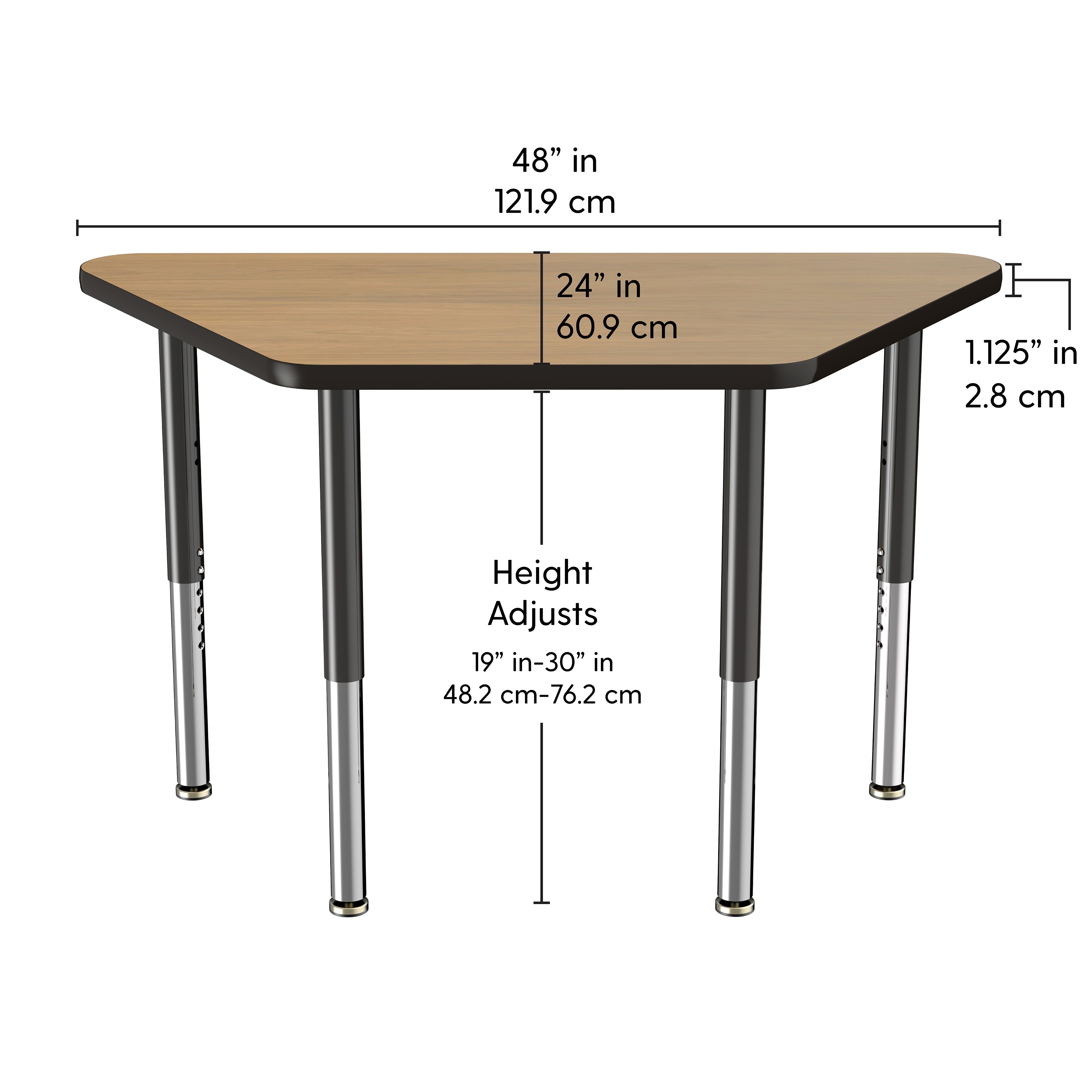 24" x 48" Trapezoid T-Molding Activity Table with Adjustable Super Legs - Pasadena Oak/Black