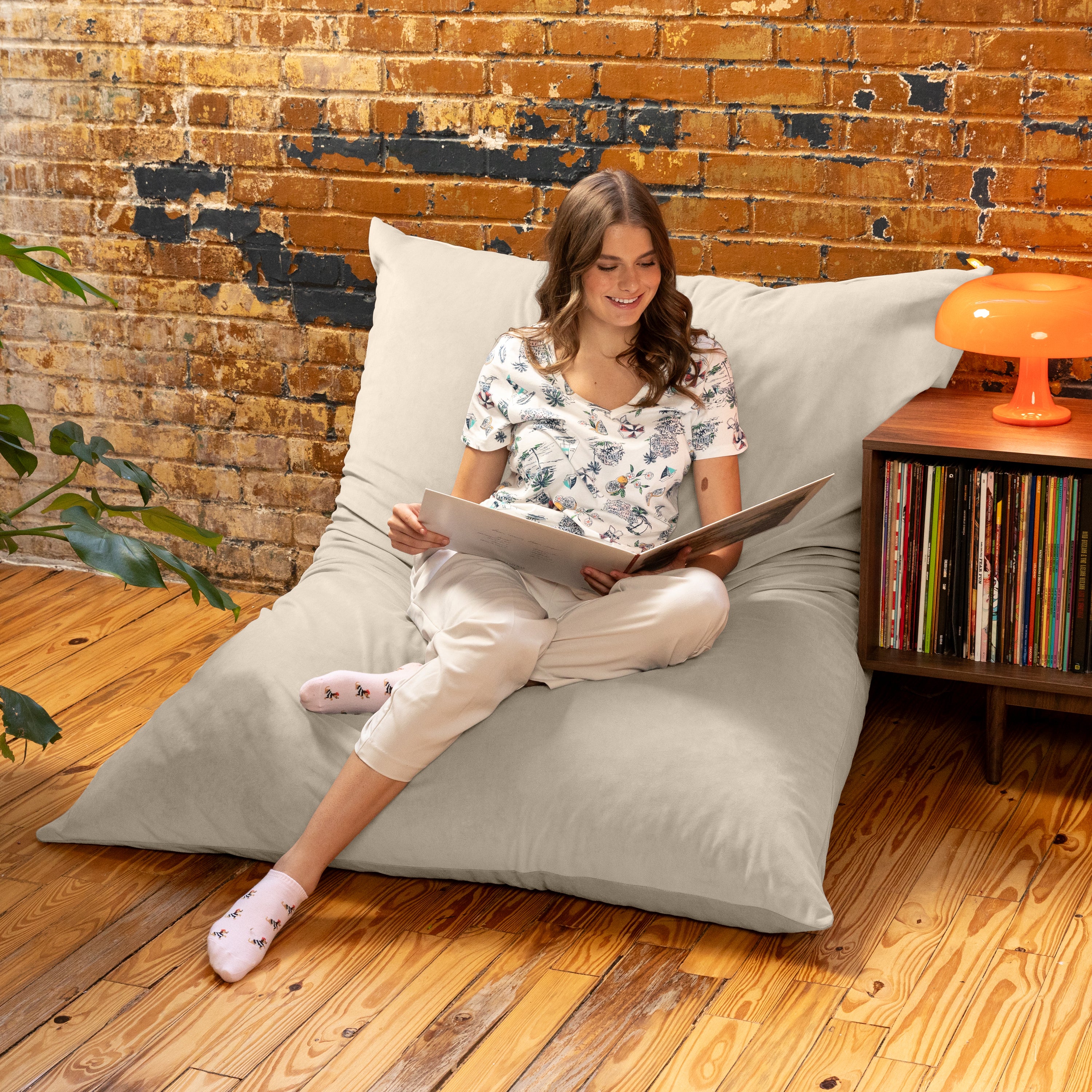 Jaxx Pillow Saxx 5.5-Foot Décor Bean Bag Giant Floor Pillow Lounge, Lush Velvet Ivory