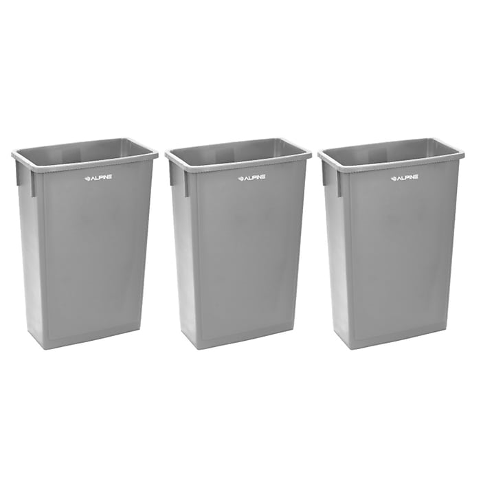 23 Gal. Gray Waste Basket Commercial Trash Can 3 Pack