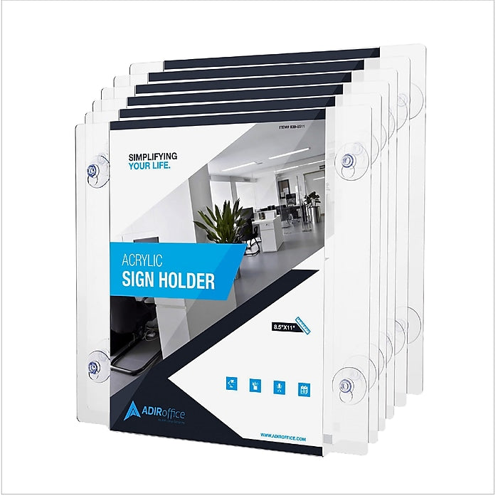 8.5''x 11'' Clear Suction Acrylic Window Sign Holder 24 Pack