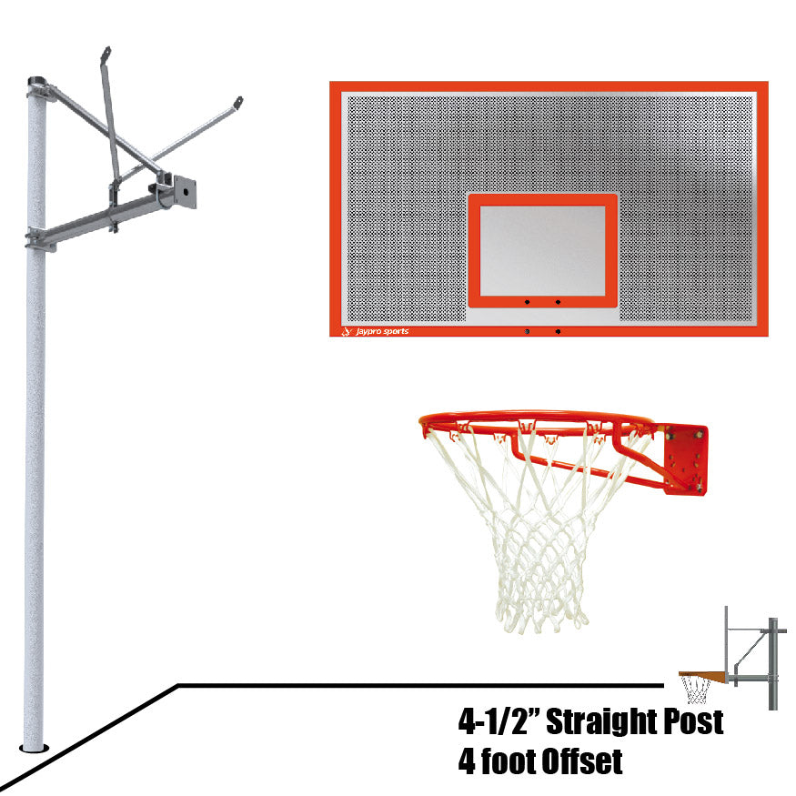 Basketball System - Straight Post (4-1/2 in. Pole with 4 ft. Offset) - 72 in. Perforated  Aluminum Backboard - Super Goal