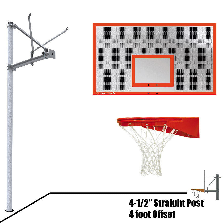 Basketball System - Straight Post (4-1/2 in. Pole with 4 ft. Offset) - 72 in. Perforated  Aluminum Backboard - Playground Goal