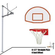 Basketball System - Straight Post (4-1/2 in. Pole with 4 ft. Offset) - 36 in. Aluminum Fan Backboard - Flex Rim Goal
