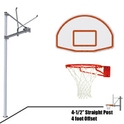 Basketball System - Straight Post (4-1/2 in. Pole with 4 ft. Offset) - 36 in. Aluminum Fan Backboard - Super Goal