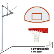 Basketball System - Straight Post (4-1/2 in. Pole with 4 ft. Offset) - 36 in. Aluminum Fan Backboard - Playground Goal