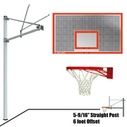 Basketball System - Straight Post (5-9/16 in. Pole with 6 ft. Offset) - 72 in. Perforated  Aluminum Backboard - Double Rim