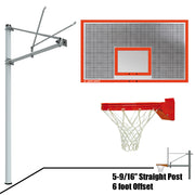 Basketball System - Straight Post (5-9/16 in. Pole with 6 ft. Offset) - 72 in. Perforated  Aluminum Backboard - Playground Breakaway Goal