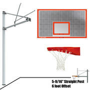 Basketball System - Straight Post (5-9/16 in. Pole with 6 ft. Offset) - 72 in. Perforated  Aluminum Backboard - Playground Goal