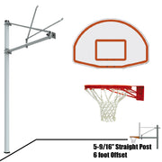 Basketball System - Straight Post (5-9/16 in. Pole with 6 ft. Offset) - 54 in. Aluminum Fan Backboard - Double Rim