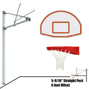 Basketball System - Straight Post (5-9/16 in. Pole with 6 ft. Offset) - 54 in. Aluminum Fan Backboard - Playground Goal