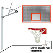 Basketball System - Straight Post (5-9/16 in. Pole with 6 ft. Offset) - 72 in. Perforated  Steel Backboard -Flex Rim Goal
