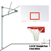 Basketball System - Straight Post (5-9/16 in. Pole with 6 ft. Offset) - 72 in. Steel Backboard - Flex Rim Goal