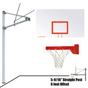 Basketball System - Straight Post (5-9/16 in. Pole with 6 ft. Offset) - 72 in. Steel Backboard - Playground Breakaway Goal