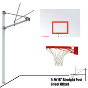 Basketball System - Straight Post (5-9/16 in. Pole with 6 ft. Offset) - 60 in. Steel Backboard - Double Rim