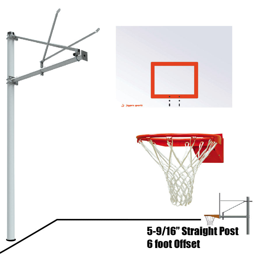 Basketball System - Straight Post (5-9/16 in. Pole with 6 ft. Offset) - 60 in. Steel Backboard - Flex Rim Goal