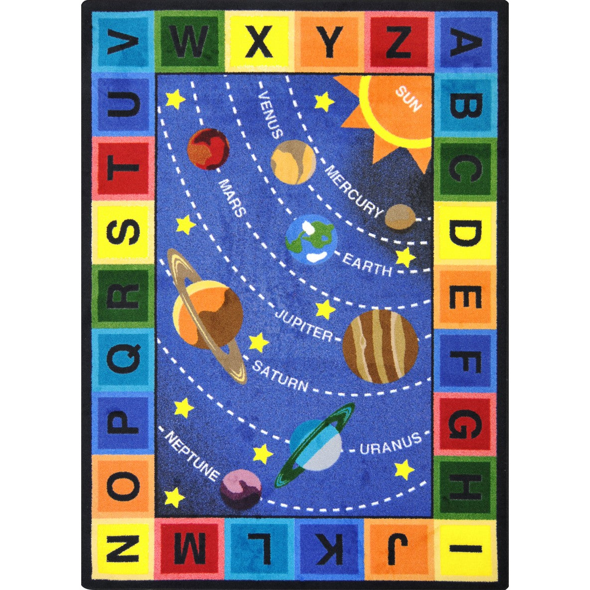 Space Alphabet 7'8" x 10'9" area rug in color Multi