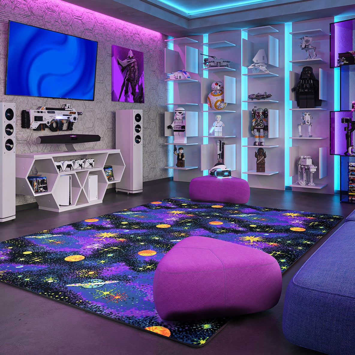 Space Explorer 6' x 6' area rug in color Fluorescent