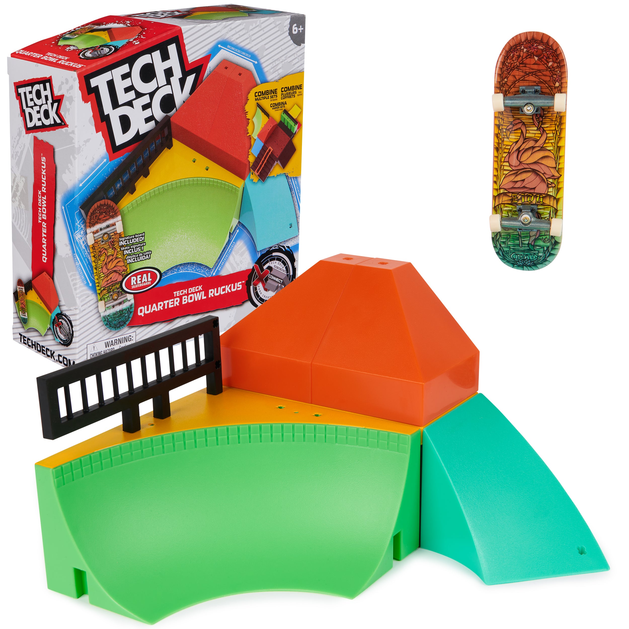 Tech Deck, Quarter Bowl Ruckus X-Connect Park Creator, Customizable and Buildable Ramp Set with Exclusive Fingerboard, Kids Toy for Ages 6 and up