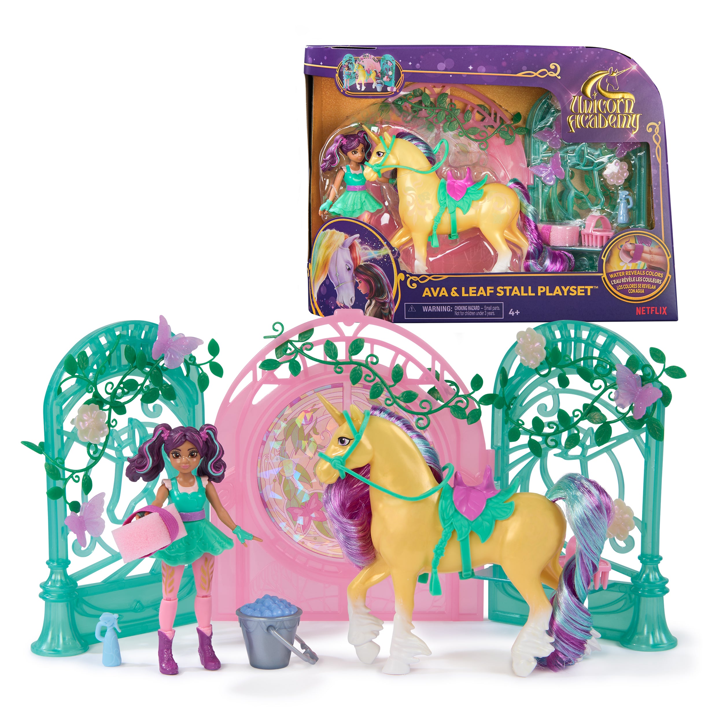 Unicorn Academy, Ava Doll & Color-Change Leaf Stall Playset with 15 Accessories, Dolls & Unicorn Toys for Girls Ages 4 and up