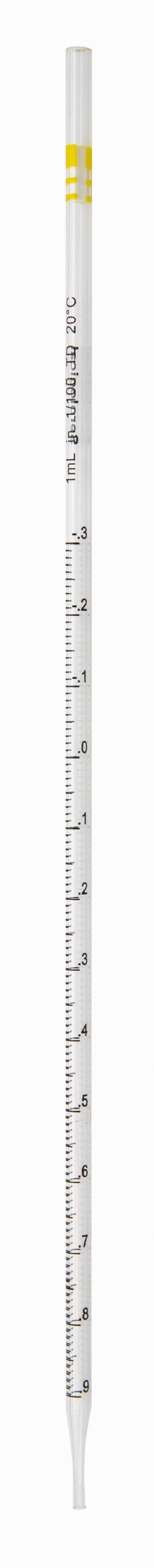 Pipette Serological, 1ml Capacity by 0.01ml, Plastic, Sterile, Color Coded (Yellow), Pack of 10