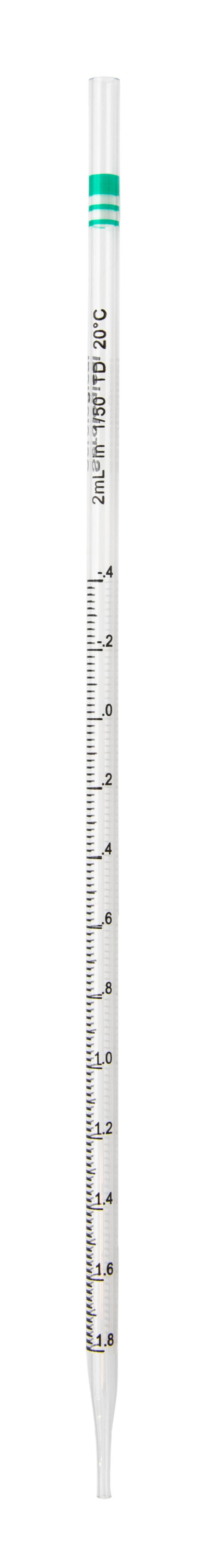 Pipette Serological, 2ml Capacity by 0.02ml, Plastic, Sterile, Color Coded (Green), Pack of 10