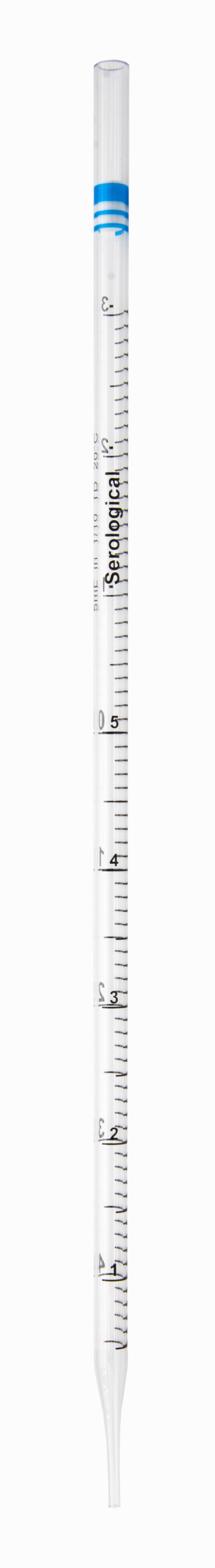 Pipette Serological, 5ml Capacity by 0.1ml, Plastic, Sterile, Color Coded (Blue), Pack of 10