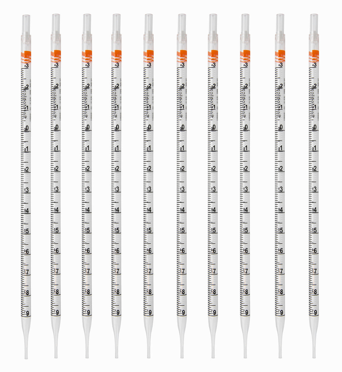 Pipette Serological, 10ml Capacity by 0.1ml, Plastic, Sterile, Color Coded (Orange), Pack of 10