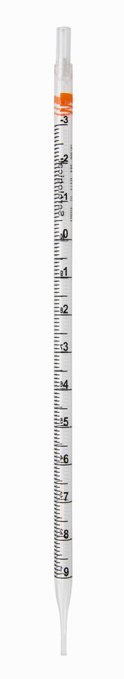 Pipette Serological 10ml x 0.1ml, Disposable, Sterile, Plastic, color coded in orange.