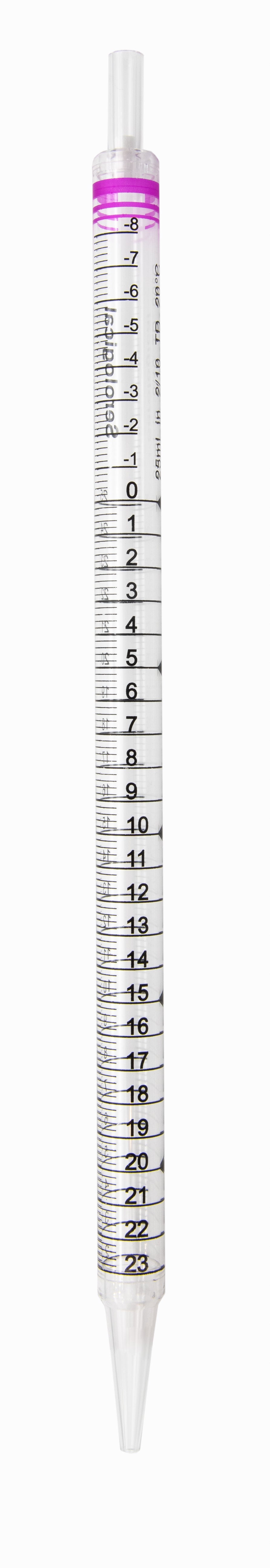 Pipette Serological 25ml x 0.2ml, Disposable, Sterile, Plastic,  color coded in red.