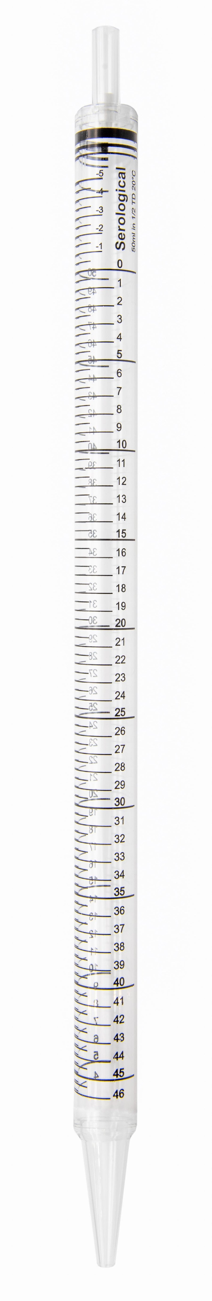 Pipette Serological, 50ml Capacity by 0.5ml, Plastic, Sterile, Color Coded (Black), Pack of 10