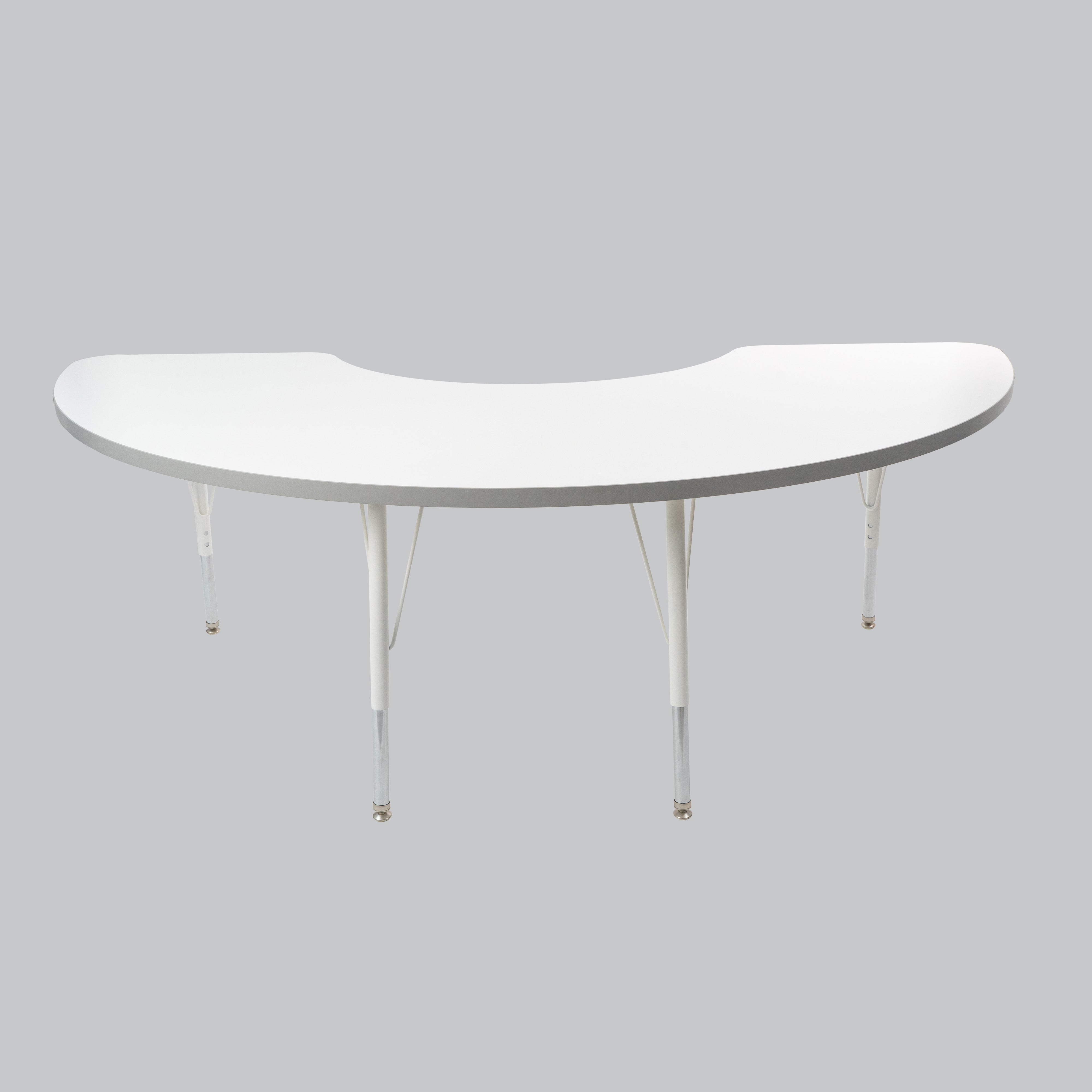 36" x 72" Half Moon Thermofused Activity Table with Adjustable Standard Swivel Glide Legs - White/North Sea/White