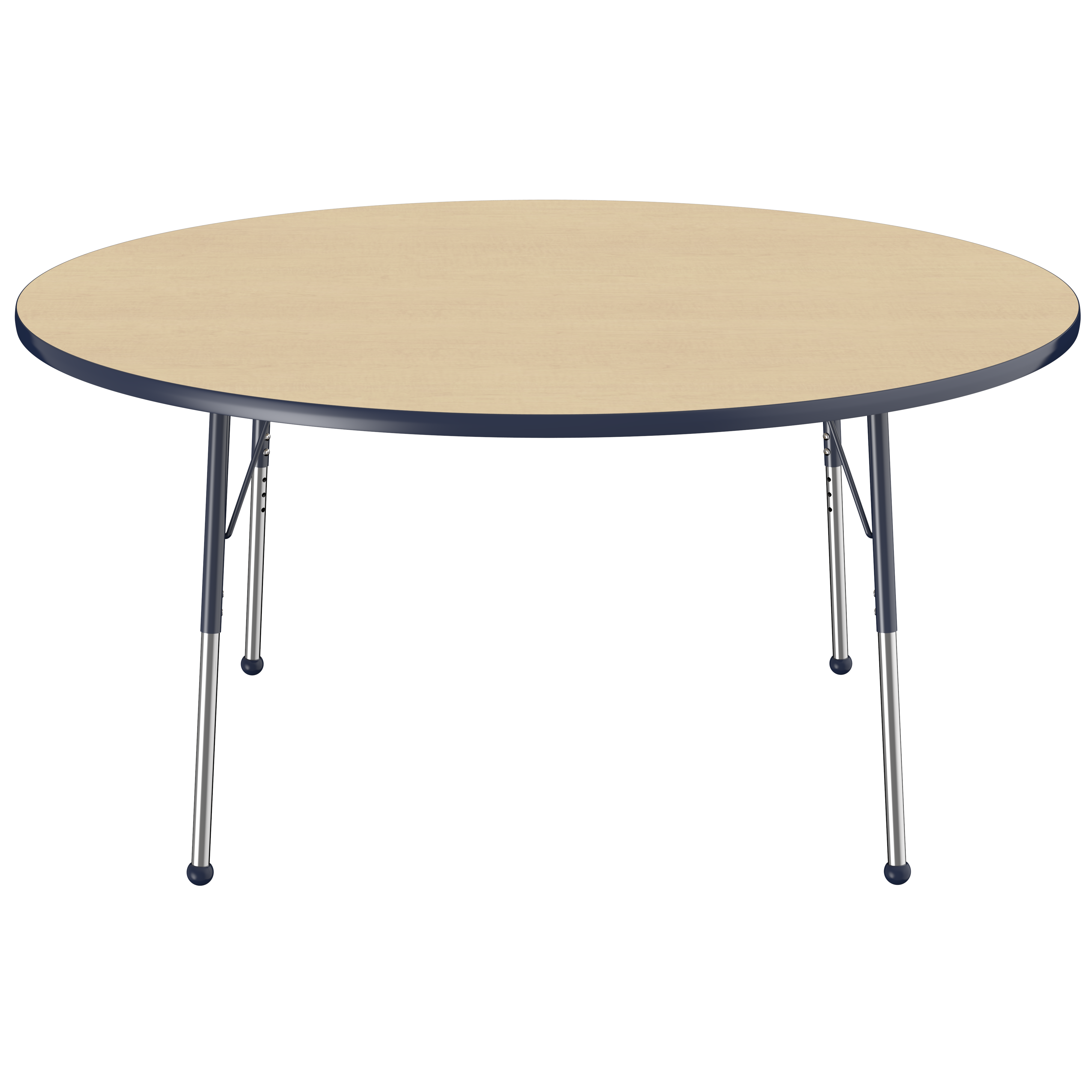 60" Round T-Molding Activity Table with Adjustable Standard Ball Glide Legs - Maple/Navy