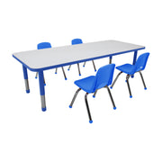 30" x 72" Rectangle Dry-Erase Activity Table with Chunky Legs and 12" Stack Chairs with Ball Glides, 5-Piece Set - Whiteboard/Blue