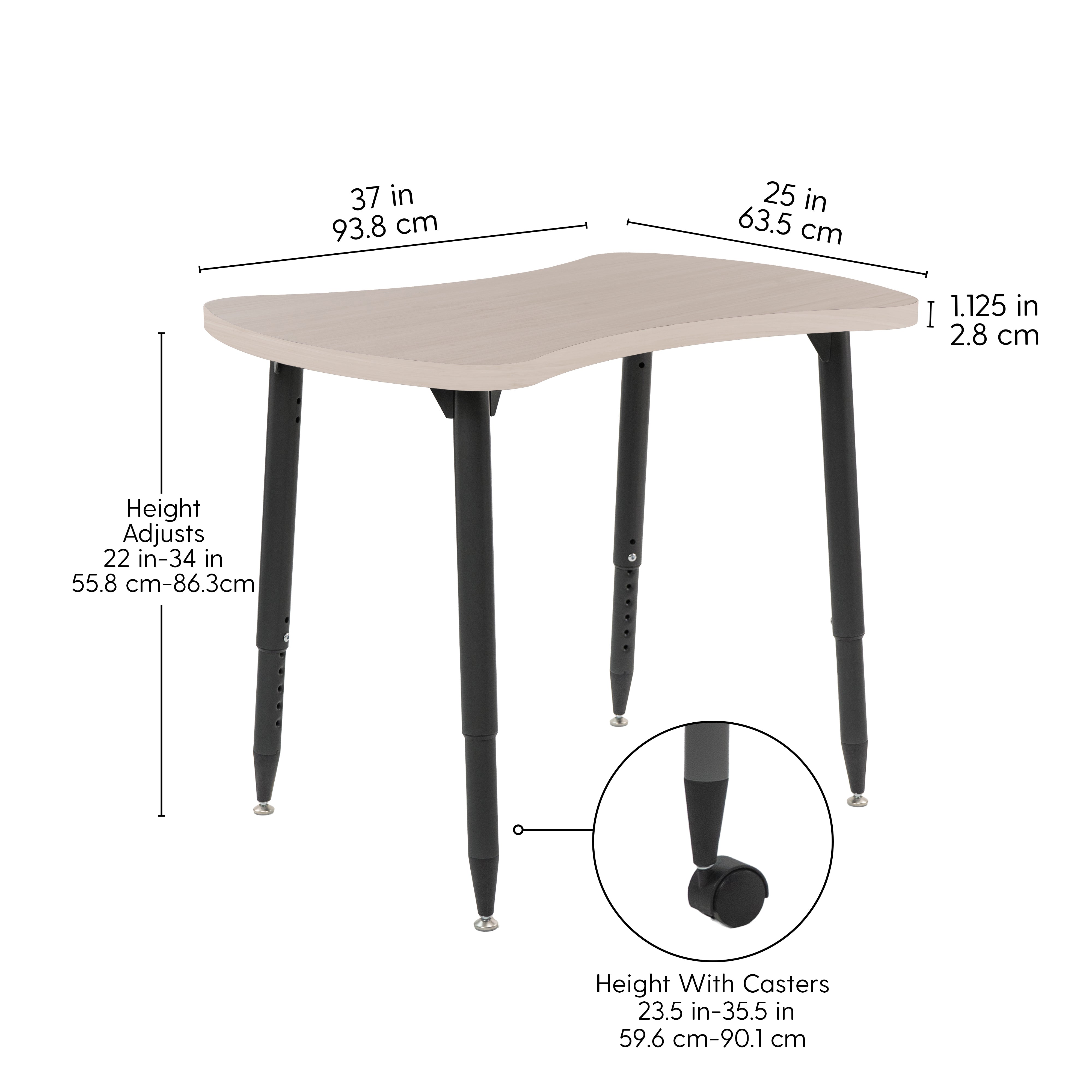 Adapte 25" x 37" Bowtie Woodgrain Activity Table with Adjustable Tapered Legs - Asian Sand/Black