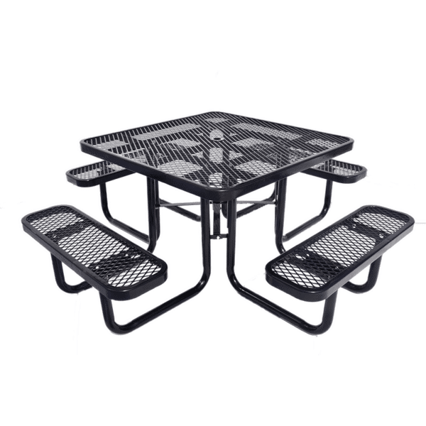 46" Steel Square Picnic Table, Expanded, Metal Outdoor Table (Black)