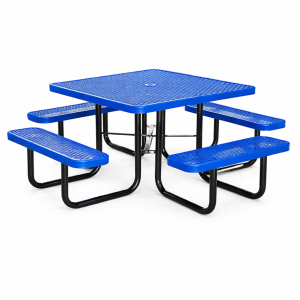 46" Steel Square Picnic Table, Expanded, Metal Outdoor Table (Blue)