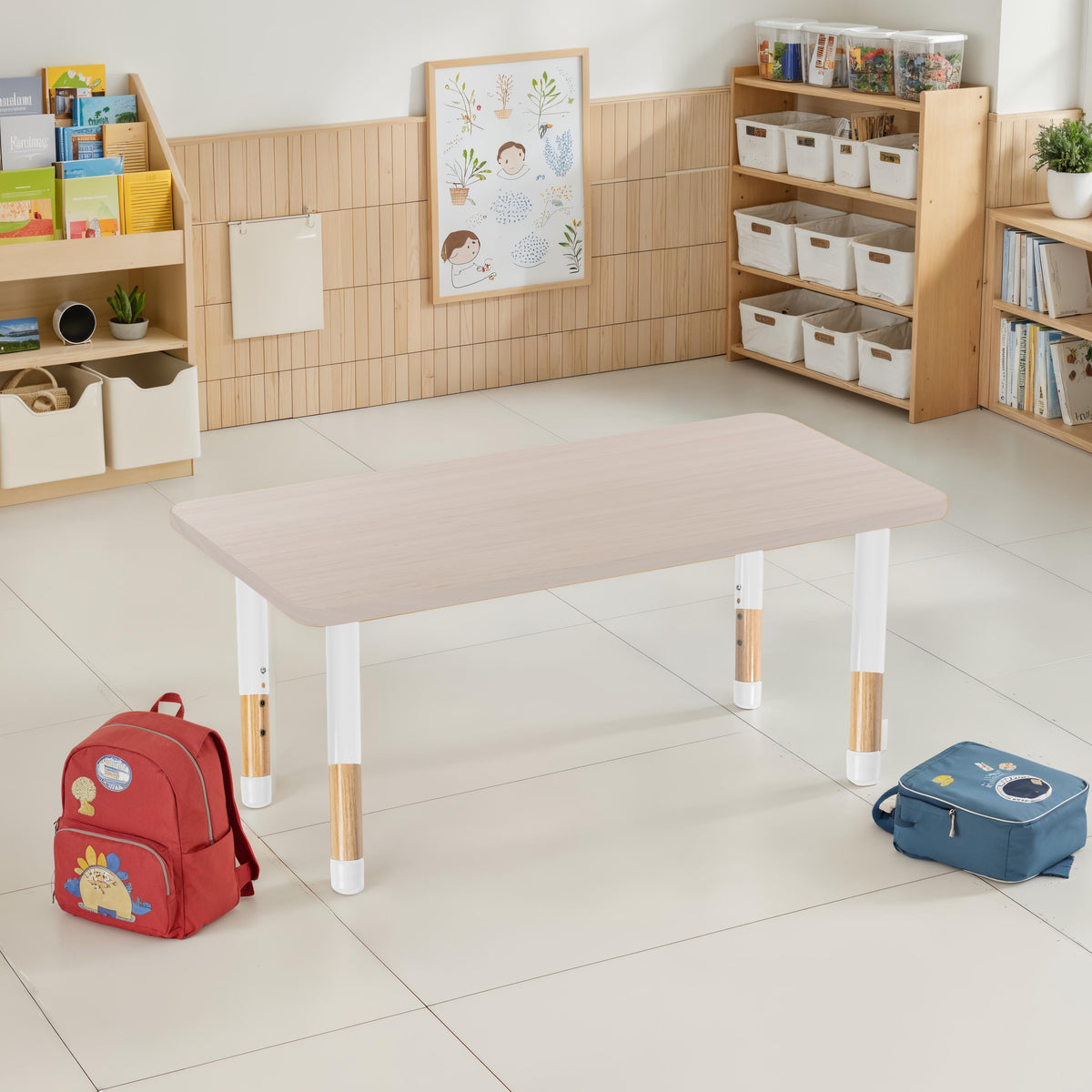 24" x 48" Rectangle Thermofused Activity Table with Adjustable Chunky Wood Legs - Asian Sand/White/Natural