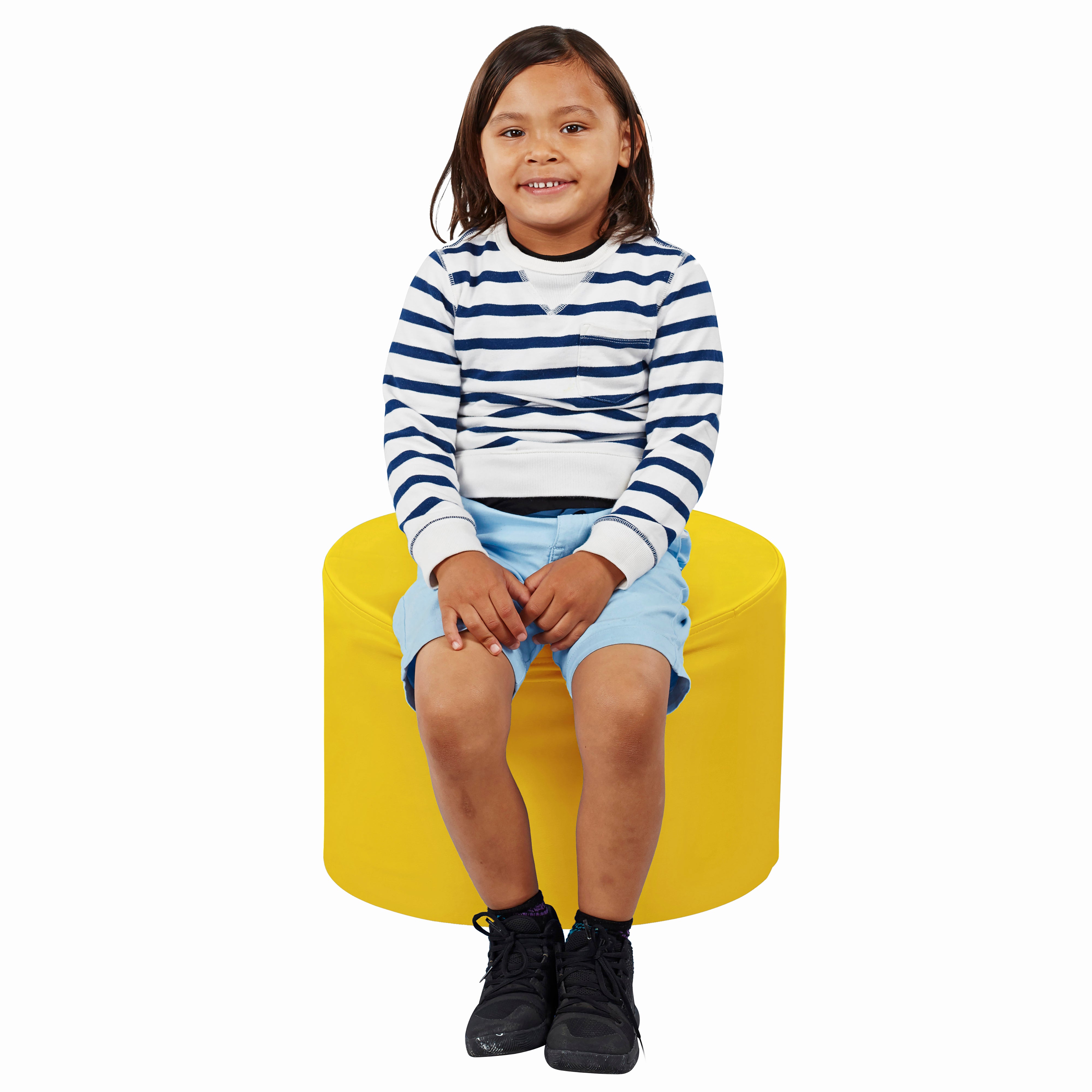 30" x 60" Rectangle T-Molding Activity Table with Standard Swivel Legs and Round Ottomans 12" Height, 5-Piece Set - Gray/Blue/Assorted