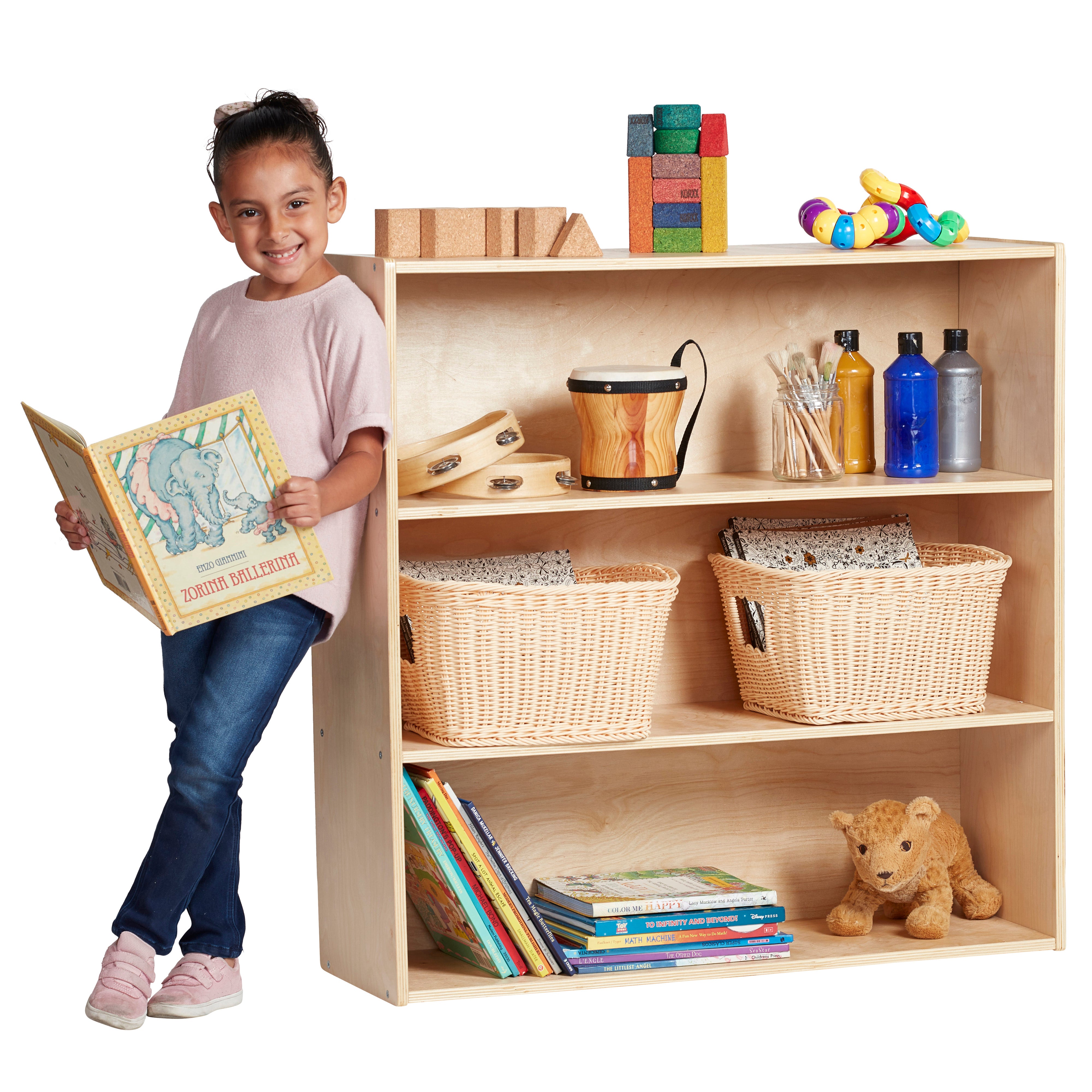 Streamline 3-Shelf Storage Cabinet with Back 36in H - Natural