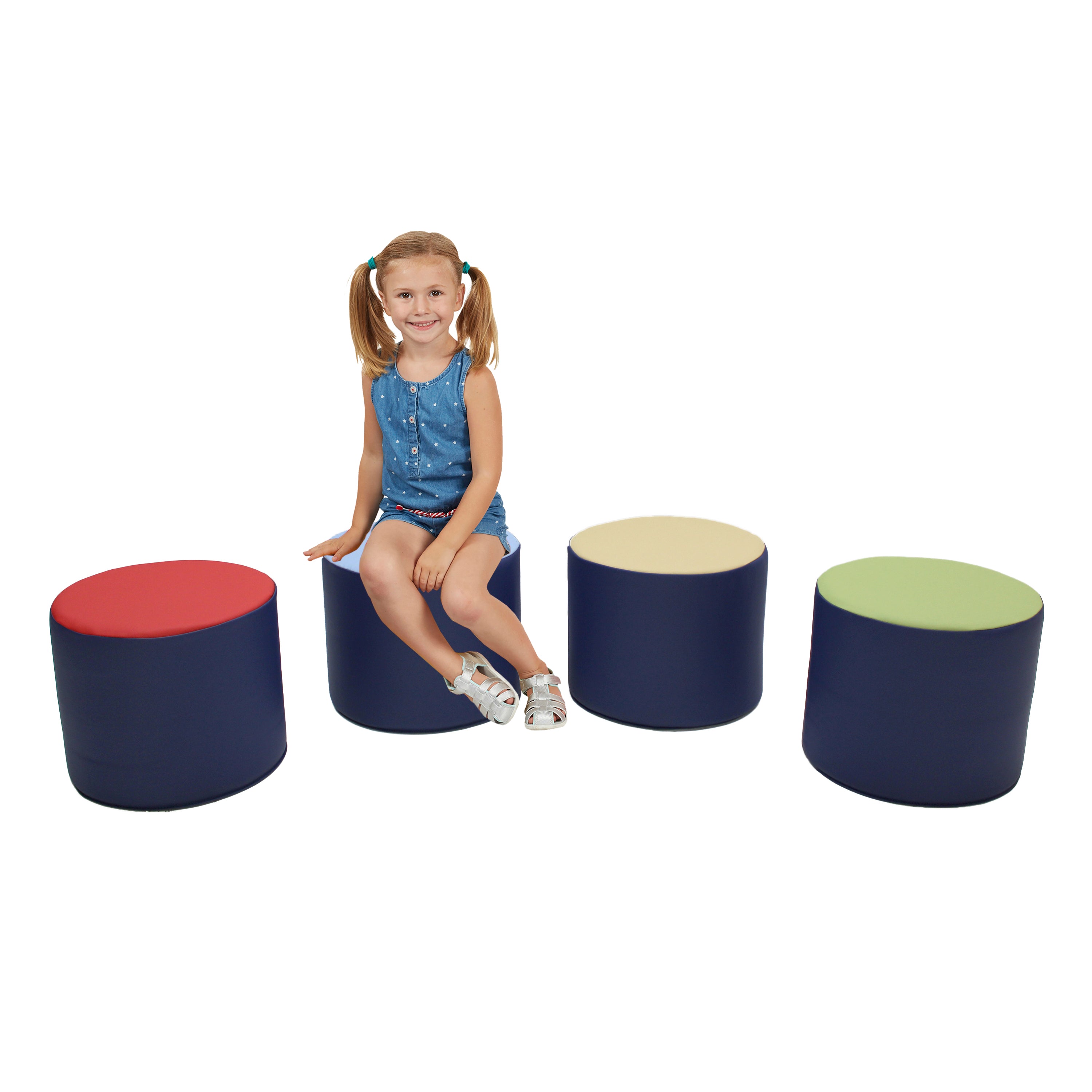 SoftScape 15" Round Accent Ottomans, 4-Piece - Navy