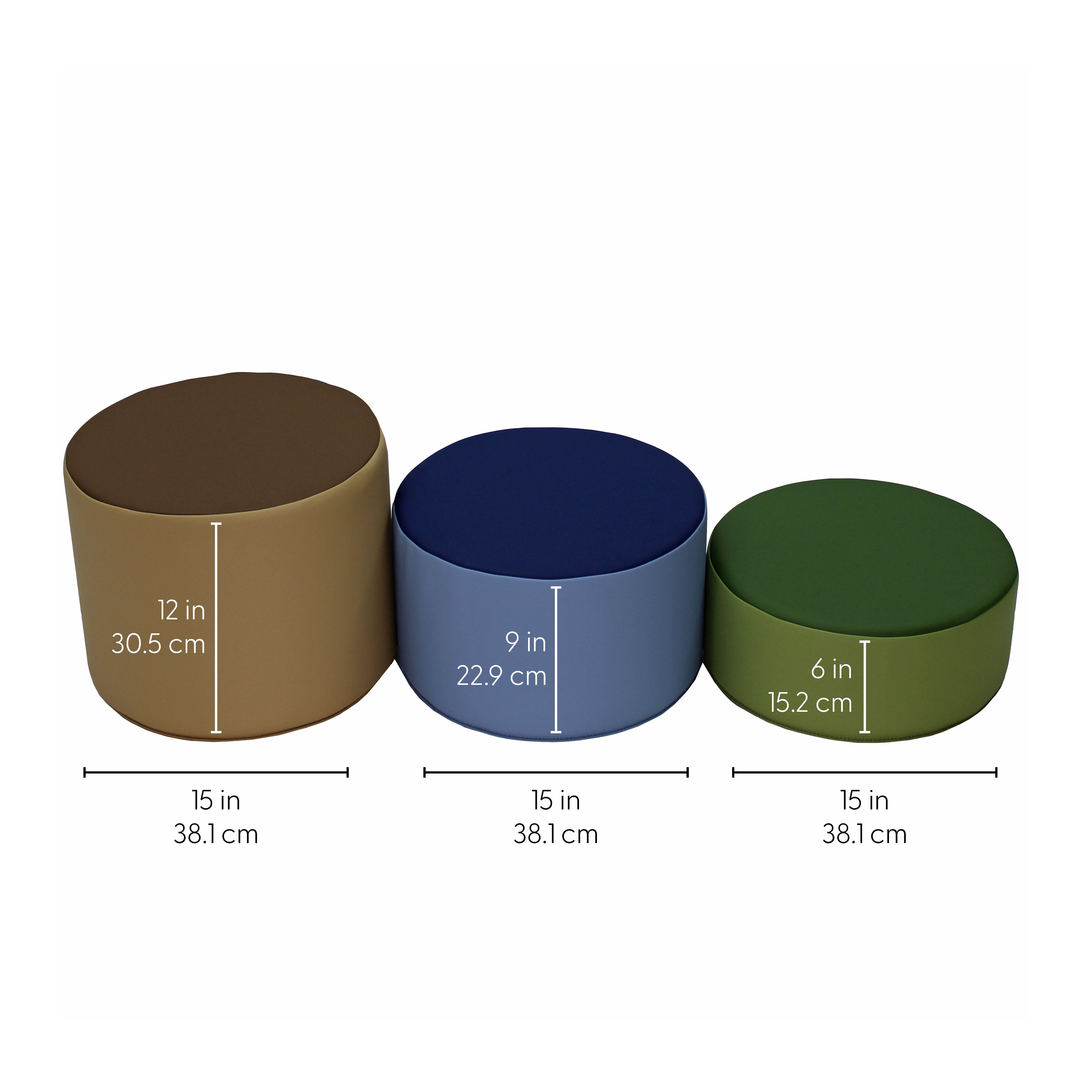 SoftScape 15" Round Ottomans, 3-Piece - Earthtone