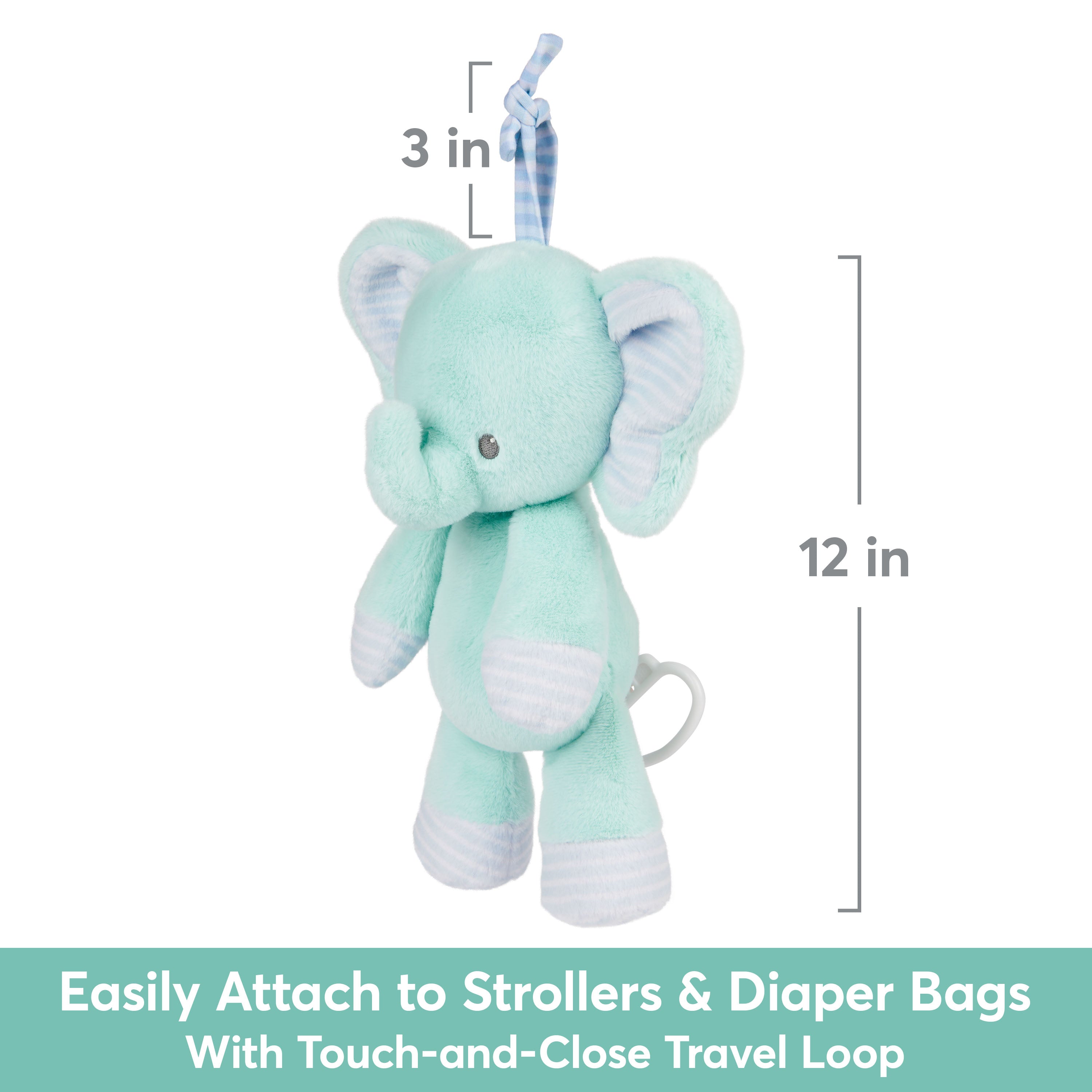 Baby GUND Safari Friends Elephant Pull-Down Musical Plush, Travel Friendly Sensory Toy with Stroller Loop for Ages 0 and Up, Blue, 12”