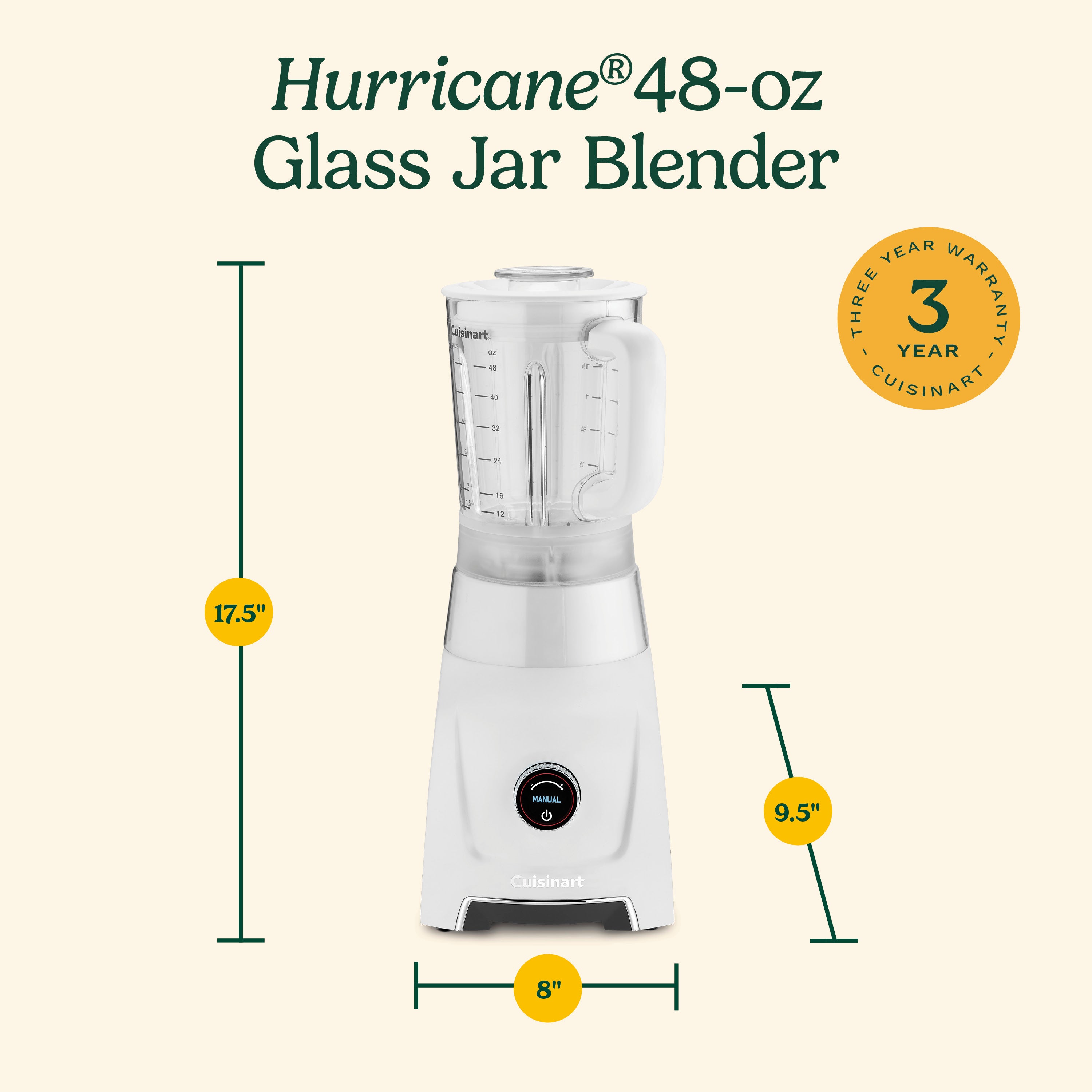 Hurricane® 48 oz Glass Jar Blender