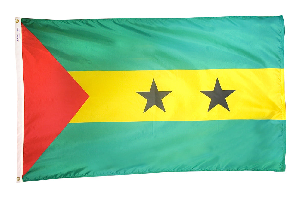 Sao Tome & Principe Flag 4x6 ft. Nylon SolarGuard Nyl-Glo 100% Made in USA to Official United Nations Design Specifications.