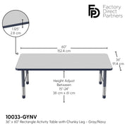 36" x 60" Rectangle T-Molding Activity Table with Adjustable Chunky Legs - Gray/Navy