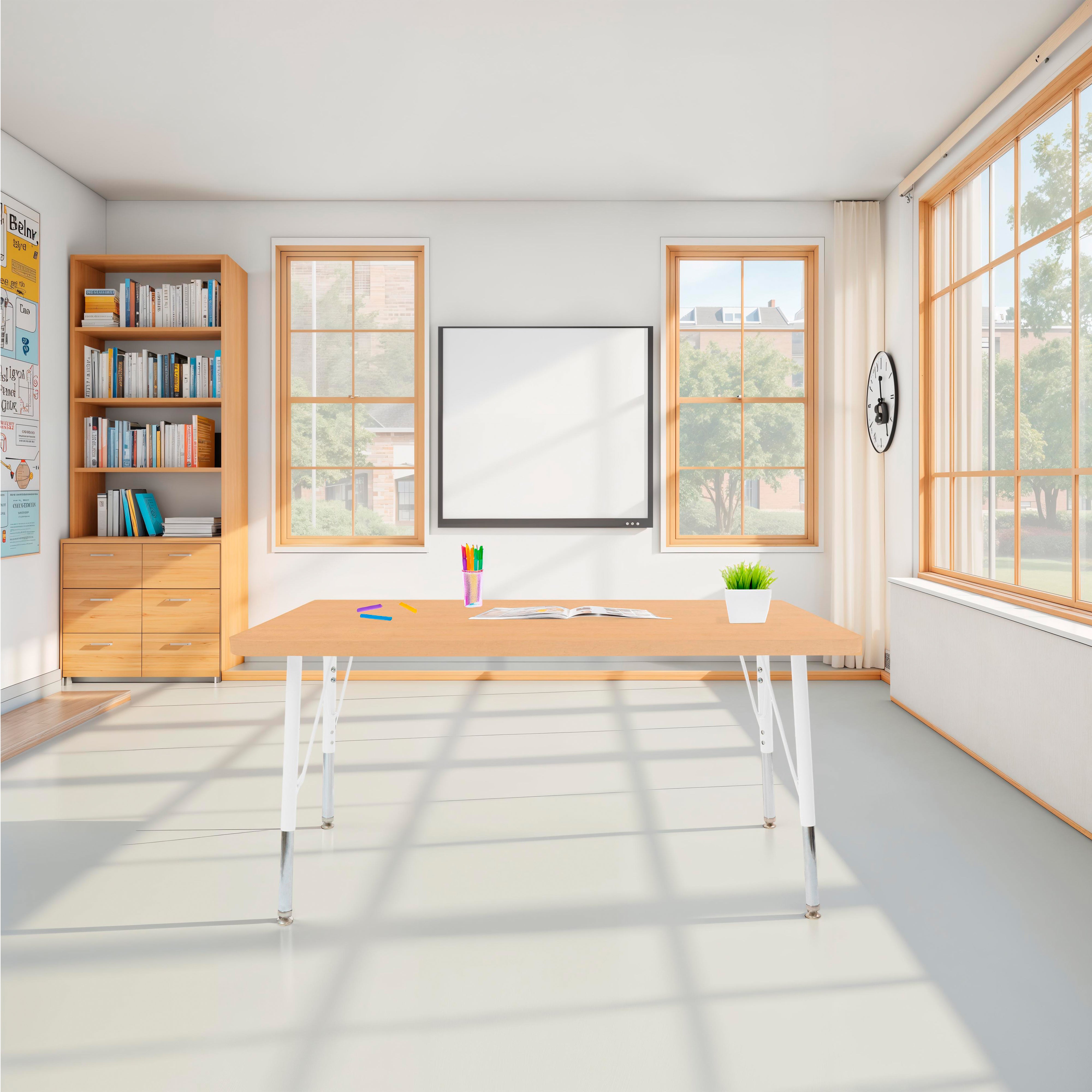 30" x 48" Rectangle Thermofused Woodgrain Activity Table with Standard Legs - Maple Grain/White