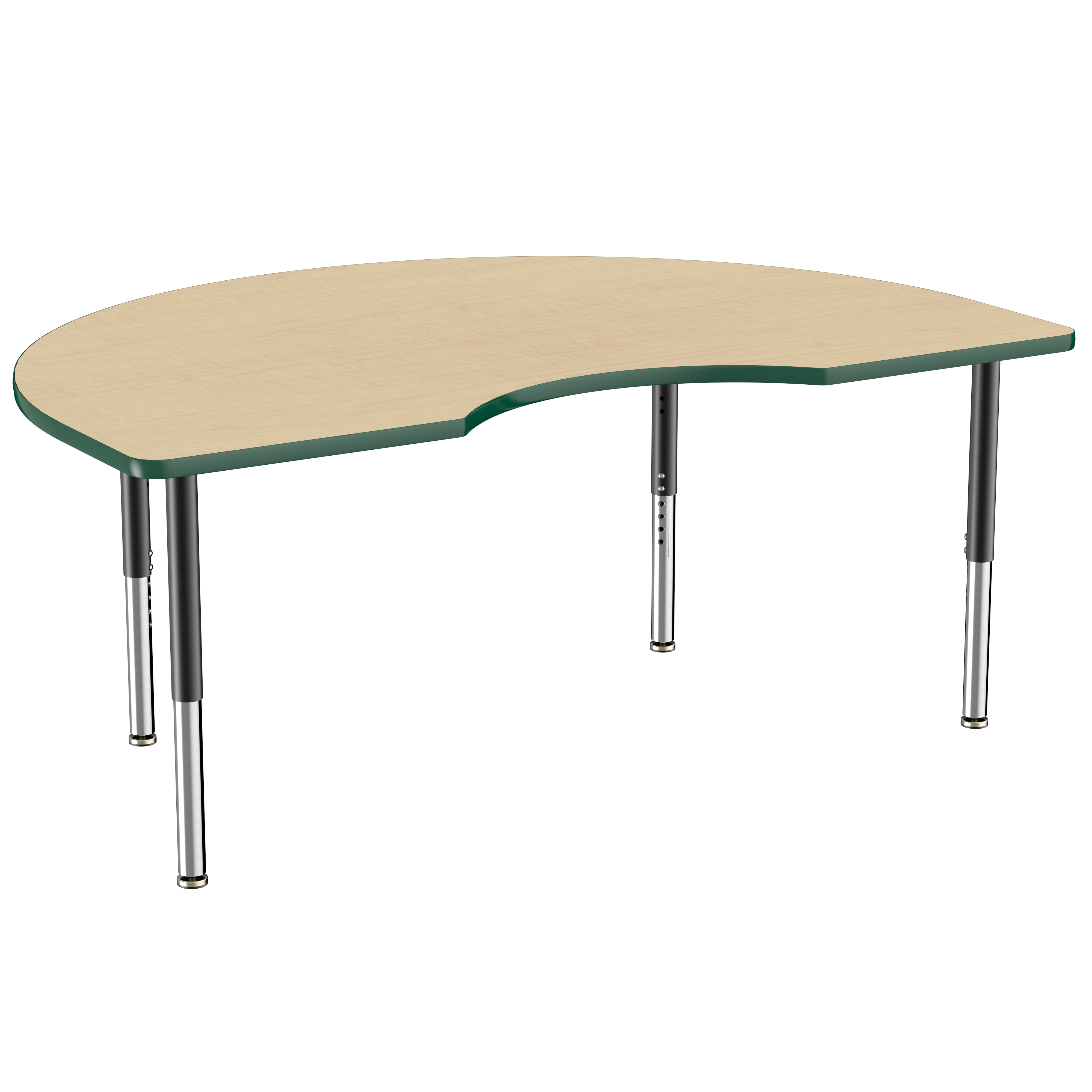 48" x 72" Kidney T-Molding Activity Table with Adjustable Super Legs - Maple/Green/Black